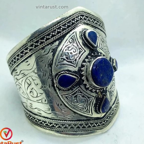 single Handmade Silver Tone Kuchi Cuff Bracelet, Afghan Cuff Bracelet, Ethnic - Picture 4 of 7